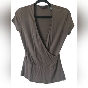 New York & Company Women's Brown V-Neck Wrap Style Top     Size XS